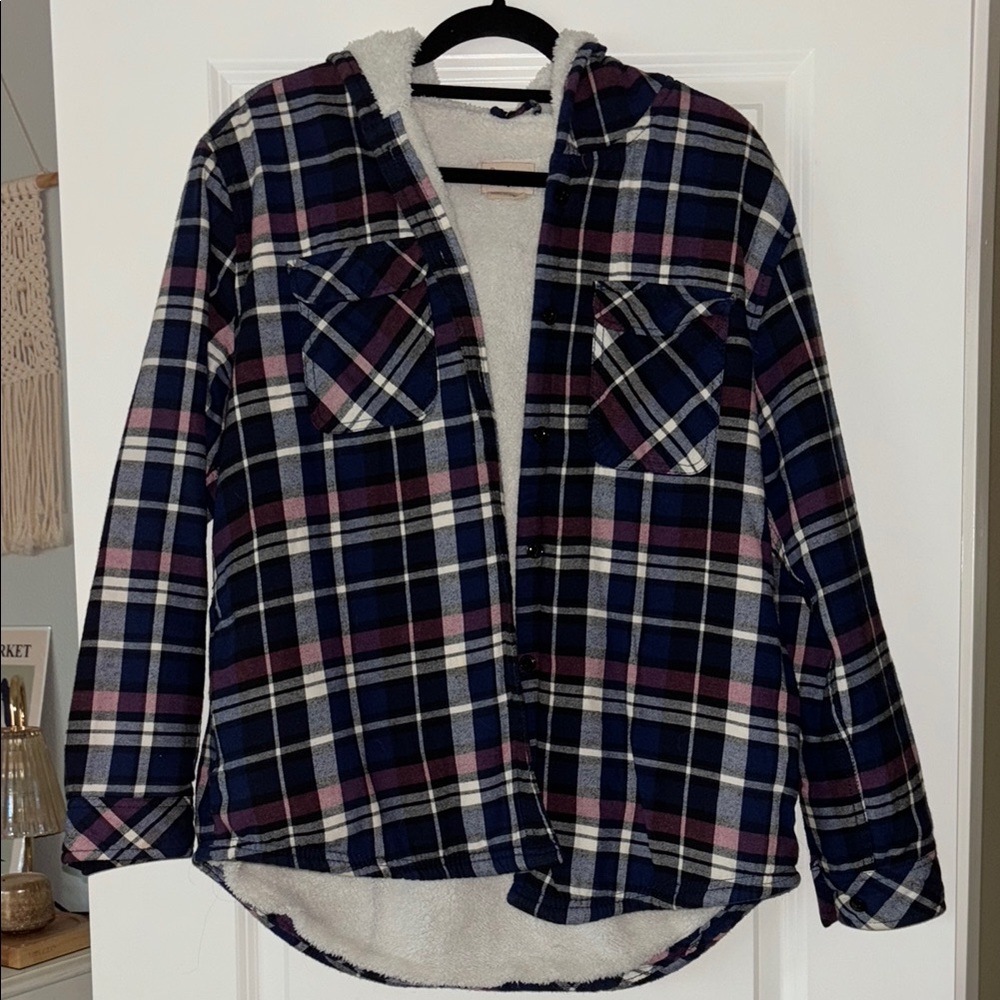 Boston Traders Plaid Hooded Fur Flannel